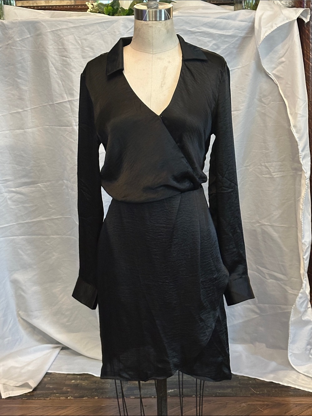 Steve Madden Black Long Sleeve Wrap-Front Dress